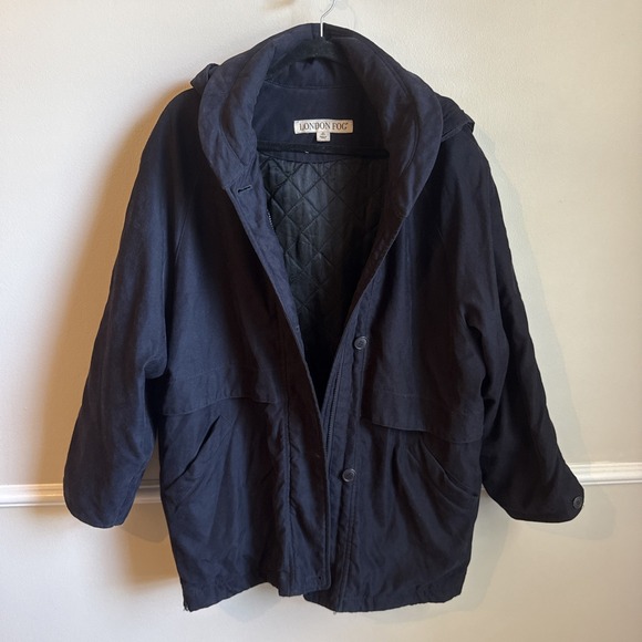 London Fog VTG Men's Navy Heavy Quilted Puffer Coat Medium Removable Hood - Picture 1 of 2